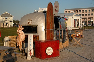 Airstream trailer as food cart at Seaside, Florida in late afternoon light