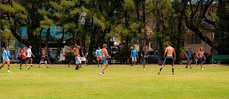 pick-up soccer game in Flamingo Park at the center of South Beach (Miami Beach)