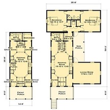 Katrina Kernel Cottage floor plans showing Kernel Cottage by itself, and with additions
