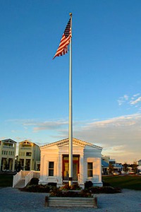 Seaside Florida post office and flagpole with American flag
