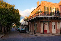 early morning street scene in north corner of New Orleans French Quarter